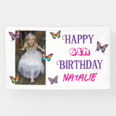 Personalized Photo and Age Butterfly Birthday Spandoek (Horizontaal)