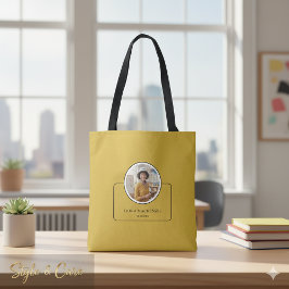 Personalized Photo and Name with Job Title M Gold Tote Bag