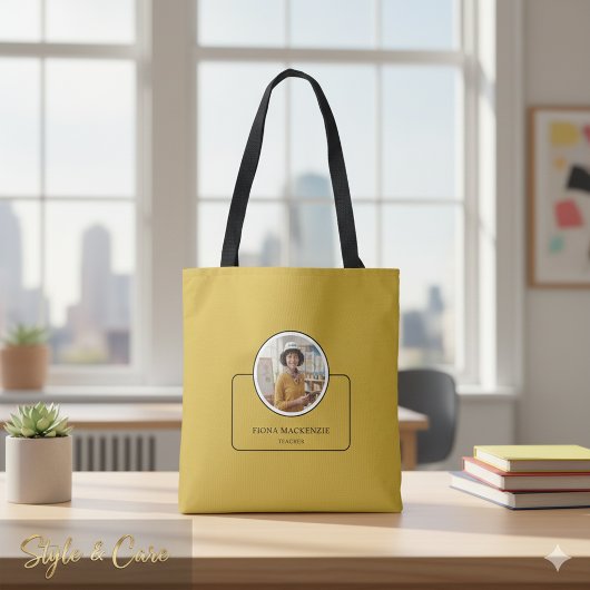 Personalized Photo and Name with Job Title M Gold Tote Bag