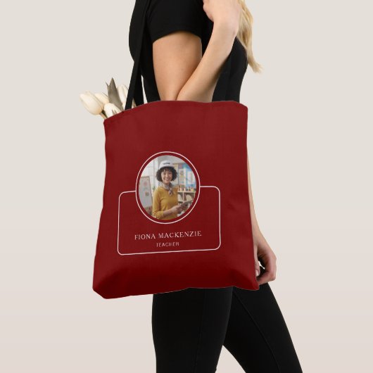 Personalized Photo and Name with Title Deep Red Tote Bag (Dichtbij)