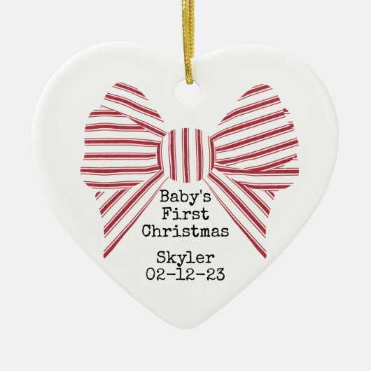 Personalized Photo Baby's First Christmas Red Bow Keramisch Ornament (Voorkant)