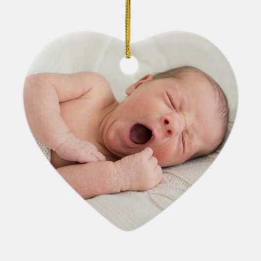 Personalized Photo Baby's First Christmas Red Bow Keramisch Ornament (Achterkant)