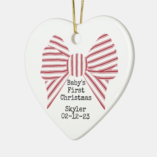 Personalized Photo Baby's First Christmas Red Bow Keramisch Ornament (Links)