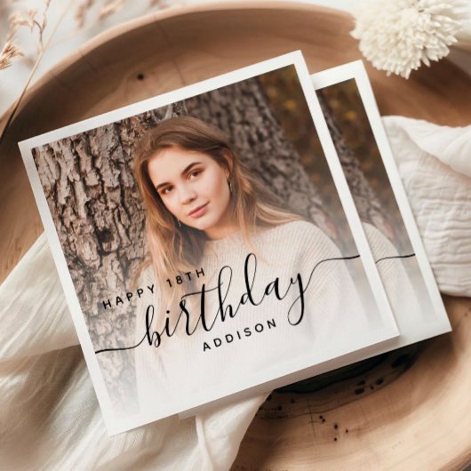 Personalized Photo Black Script 18th Birthday Servet