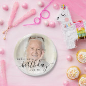 Personalized Photo Black Script 80th Birthday Papieren Bordje (Feest)