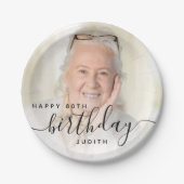 Personalized Photo Black Script 80th Birthday Papieren Bordje (Voorkant)