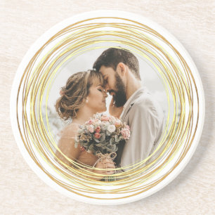 Personalized Photo Chic White Gold Wedding Minimal Zandsteen Onderzetter