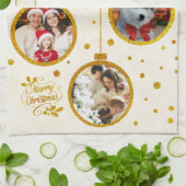 Personalized Photo Christmas Kitchen Gold Ornament Theedoek (Gevouwen)