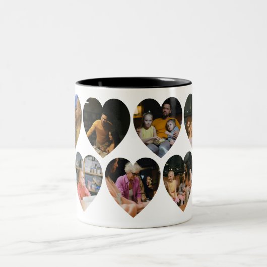 Personalized Photo Collage Mug with Heart Frames Tweekleurige Koffiemok (Center)
