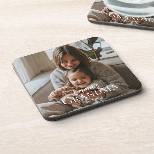 Personalized Photo & Custom Text Grandma Since - Bier Onderzetter (Linkerzijde)
