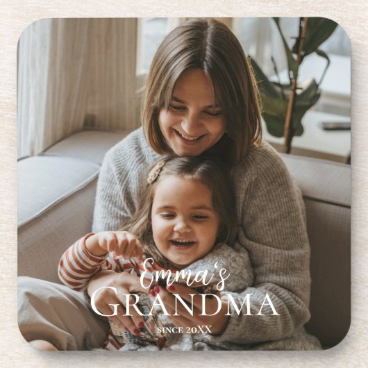 Personalized Photo & Custom Text Grandma Since -  Bier Onderzetter (Voorkant)
