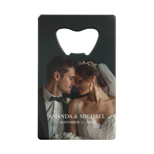 Personalized Photo Favor with Names & Wedding Date Creditkaart Flessenopener (Voorkant)