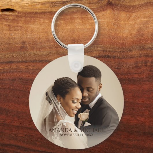 Personalized Photo Favor with Names & Wedding Date Sleutelhanger (Achterkant)