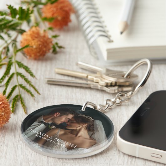 Personalized Photo Favor with Names & Wedding Date Sleutelhanger (Voorkant Rechts)