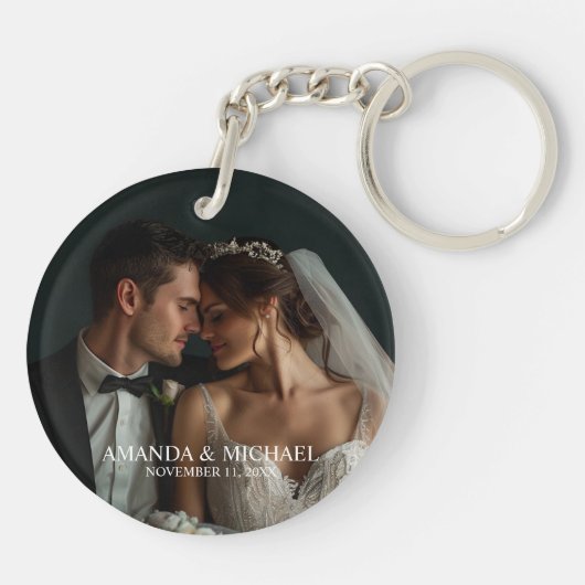 Personalized Photo Favor with Names & Wedding Date Sleutelhanger (Achterkant)
