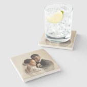 Personalized Photo Favor with Names & Wedding Date Stenen Onderzetter (Zijkant)