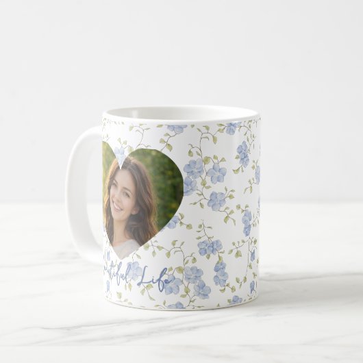 Personalized Photo – Floral Heart Design, Soft Pas Koffiemok (Voorkant links)