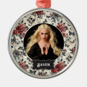 Personalized Photo Gothic Rose and Skull Christmas Metalen Ornament (Voorkant)