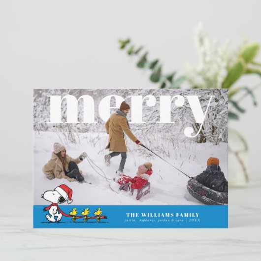 Personalized Photo Holiday Snoopy & Friends Feestdagenkaart (Staand voorkant)