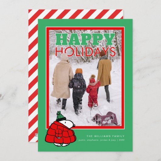 Personalized Photo Holiday Snoopy Puffer Jacket Feestdagenkaart (Voorkant / Achterkant)