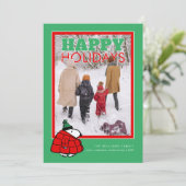 Personalized Photo Holiday Snoopy Puffer Jacket Feestdagenkaart (Staand voorkant)