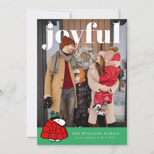 Personalized Photo Holiday Snoopy Puffer Jacket Feestdagenkaart (Voorkant)