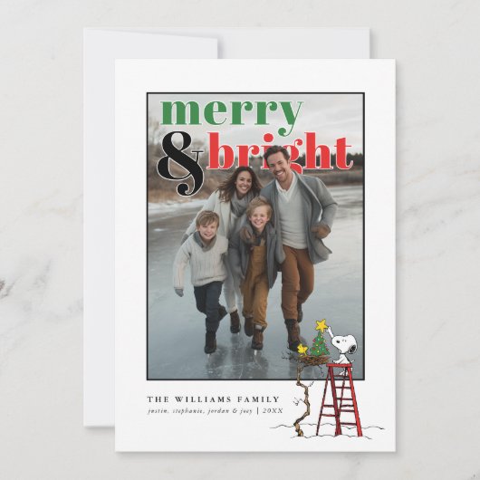 Personalized Photo Holiday Snoopy & Woodstock Feestdagenkaart (Voorkant)