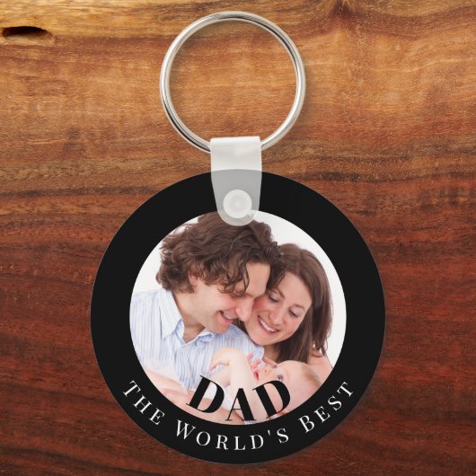 Personalized Photo in Black Circle Best Dad Sleutelhanger (Achterkant)