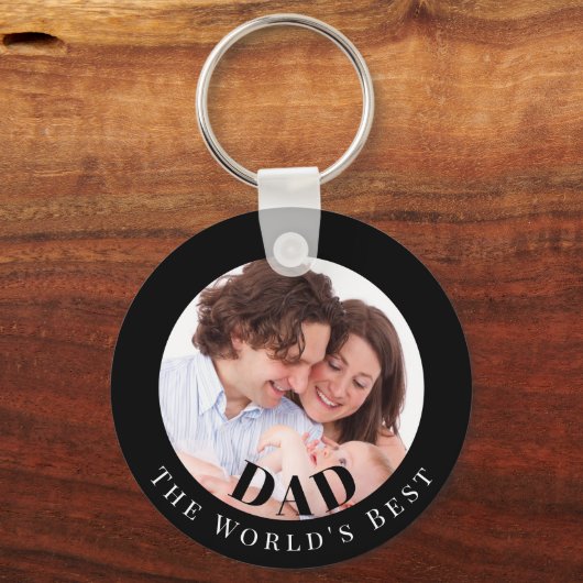 Personalized Photo in Black Circle Best Dad Sleutelhanger (Voorkant)