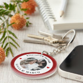 Personalized Photo in White Circle with Red Heart Sleutelhanger (Voorkant Rechts)