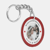 Personalized Photo in White Circle with Red Heart Sleutelhanger (Voorkant Links)