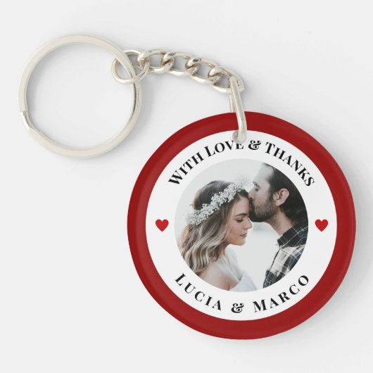 Personalized Photo in White Circle with Red Heart Sleutelhanger (Voorkant)