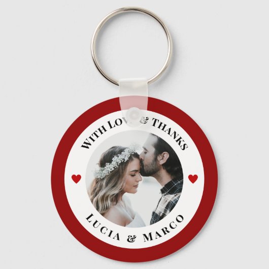 Personalized Photo in White Circle with Red Heart Sleutelhanger (Voorkant)
