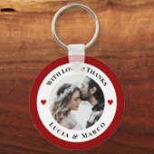 Personalized Photo in White Circle with Red Heart Sleutelhanger (Achterkant)
