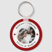 Personalized Photo in White Circle with Red Heart Sleutelhanger (Achterkant)