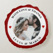 Personalized Photo in WhiteCircle with Red Heart Rond Kussen (Achterkant)