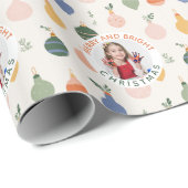 Personalized Photo Merry and Bright Christmas Cadeaupapier (Rol Hoek)