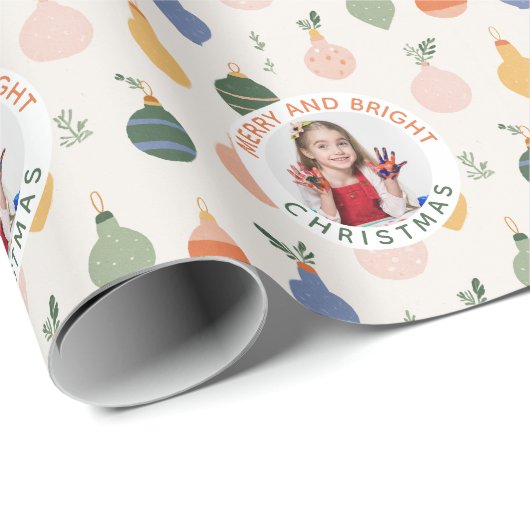 Personalized Photo Merry and Bright Christmas Cadeaupapier (Rol Hoek)
