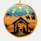 Personalized Photo "Merry Christmas" Nativity Keramisch Ornament (Achterkant)