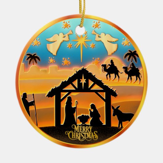 Personalized Photo "Merry Christmas" Nativity Keramisch Ornament (Voorkant)