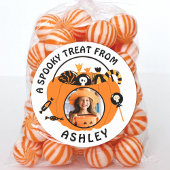Personalized Photo Name Halloween Candy Treat Ronde Sticker