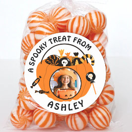Personalized Photo Name Halloween Candy Treat Ronde Sticker