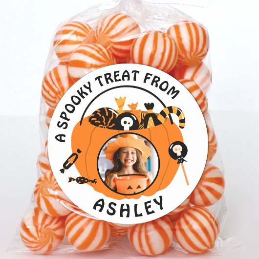 Personalized Photo Name Halloween Candy Treat Ronde Sticker