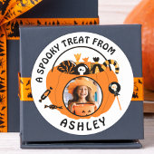Personalized Photo Name Halloween Candy Treat Ronde Sticker