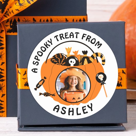 Personalized Photo Name Halloween Candy Treat Ronde Sticker