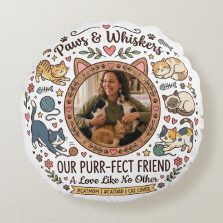 Personalized Photo Pillow For Cat Mom Rond Kussen