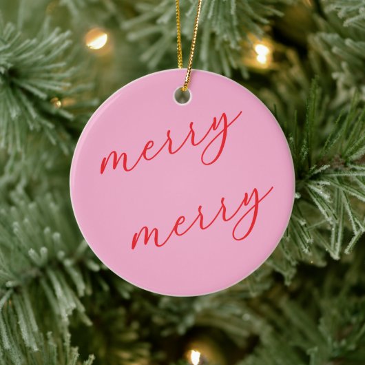 Personalized Photo Red & Pink Script Christmas Keramisch Ornament (Boom)