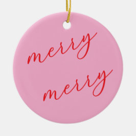 Personalized Photo Red & Pink Script Christmas Keramisch Ornament