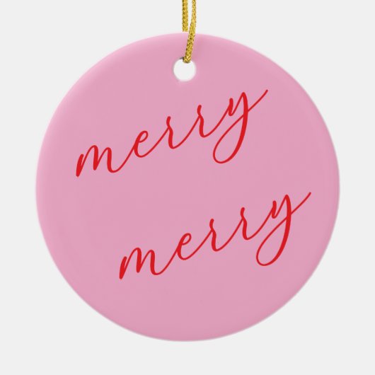 Personalized Photo Red & Pink Script Christmas Keramisch Ornament (Voorkant)