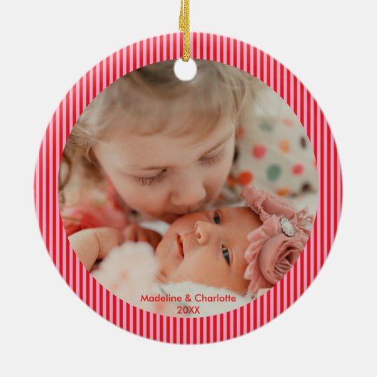 Personalized Photo Red & Pink Script Christmas Keramisch Ornament (Achterkant)